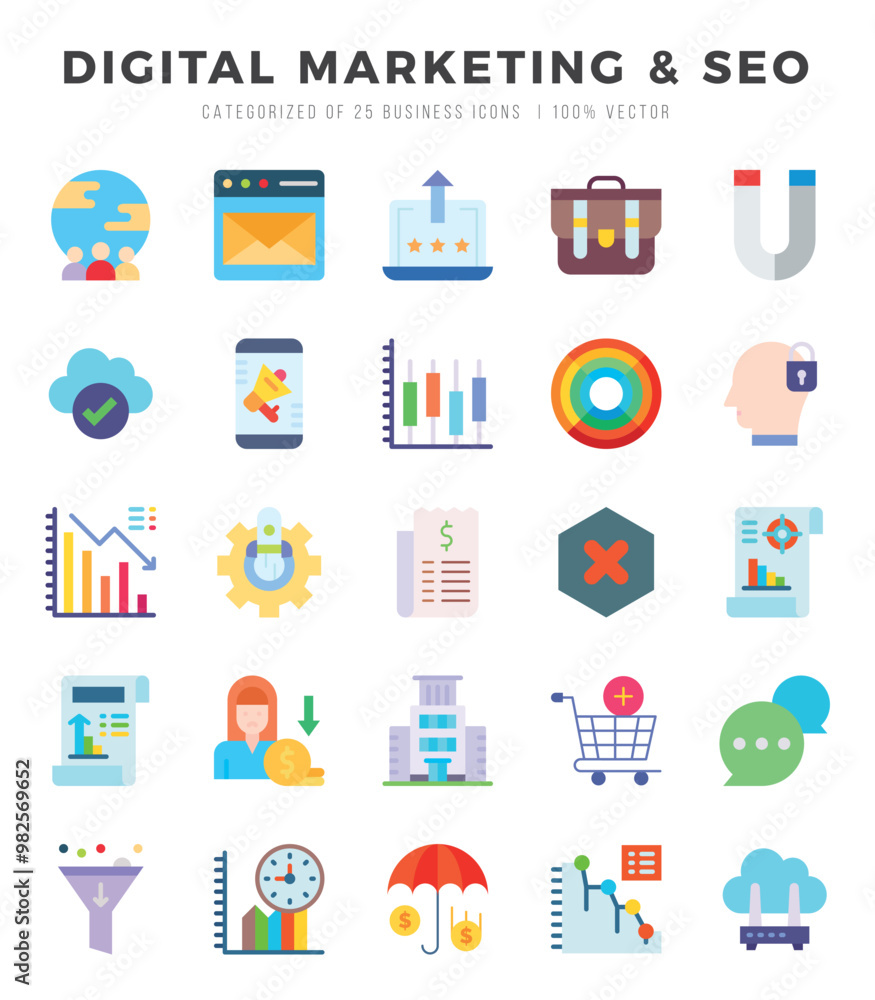 DIGITAL MARKETING & SEO Flat icons. Vector Flat illustration. DIGITAL MARKETING & SEO Flat icons. Vector Flat illustration.