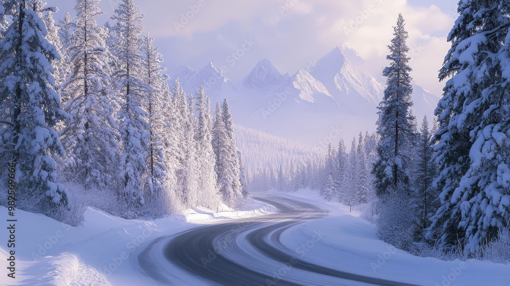 Snowy Mountain Road in the Winter Snowy Mountain Road in the Winter