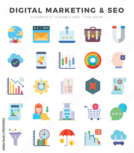 DIGITAL MARKETING & SEO Flat icons. Vector Flat illustration.