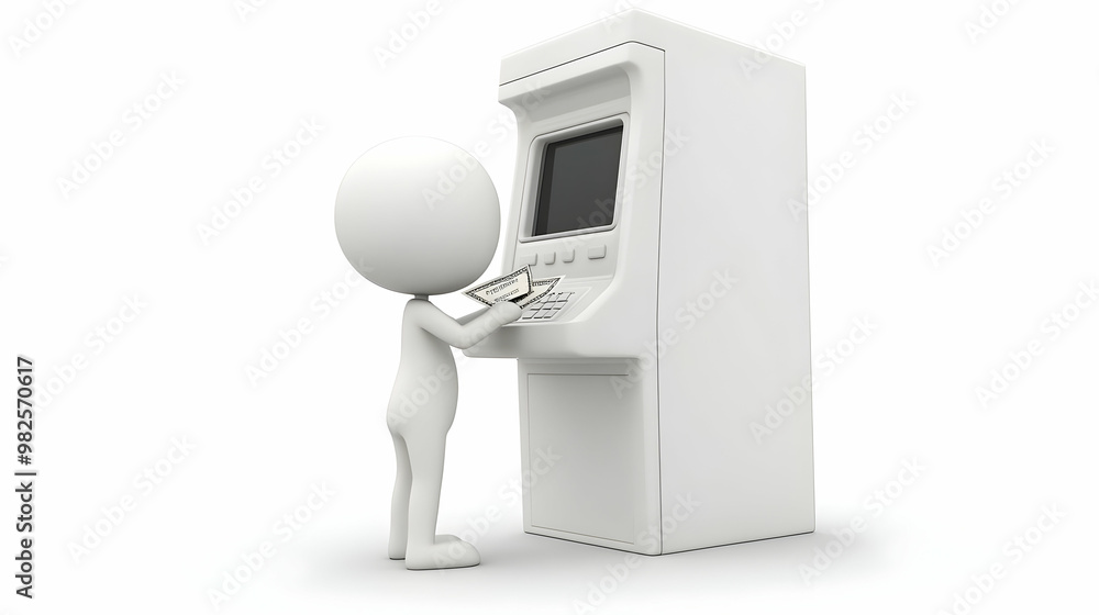 3D Candid Banking Concept: Person Withdrawing Money from ATM in Public Setting - Dynamic Expressions for Financial Services Campaigns