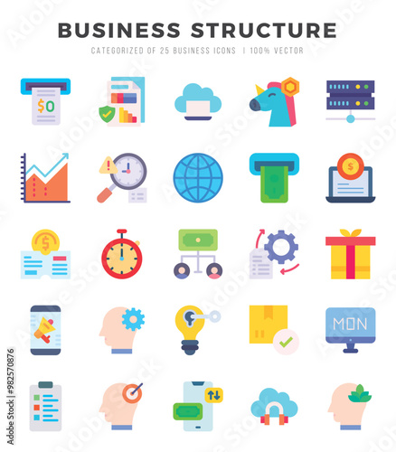 Set of simple Flat Business Structure Icons. Flat art icons pack. Vector illustration.