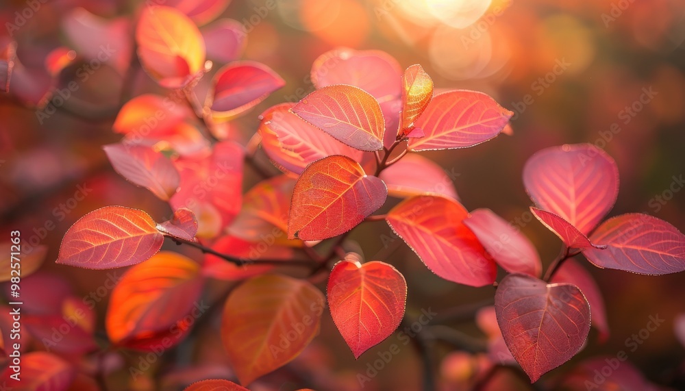 Close-up of vibrant red leaves with sunlight streaming through, capturing the essence of autumn in a beautifully lit natural setting. Close-up of vibrant red leaves with sunlight streaming through, capturing the essence of autumn in a beautifully lit natural setting.