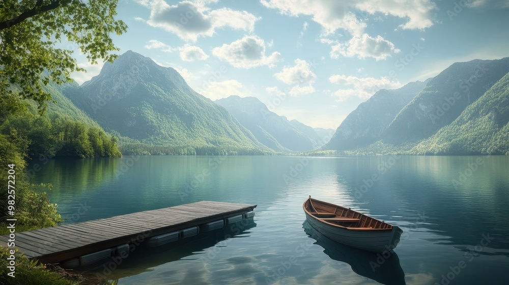 Tranquil Lake Surrounded by Majestic Mountains Tranquil Lake Surrounded by Majestic Mountains