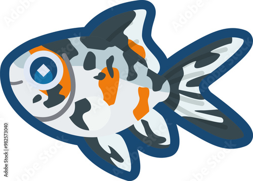 かわいい金魚（銀鱗朱文金）のイラスト