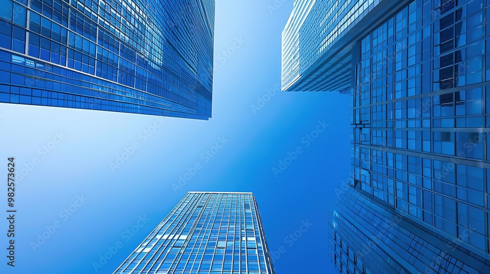 Fototapeta premium A captivating view of the background with modern commercial high - rise buildings. The buildings have sleek and stylish designs. They stand tall and proud, reaching towards the sky. There are large gl