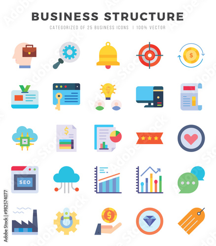 Business Structure icons Pack. Flat icons set. Business Structure collection set. Simple vector icons.