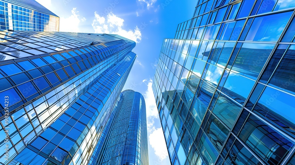 A captivating view of the background with modern commercial high - rise buildings. The buildings have sleek and stylish designs. They stand tall and proud, reaching towards the sky. There are large gl A captivating view of the background with modern commercial high - rise buildings. The buildings have sleek and stylish designs. They stand tall and proud, reaching towards the sky. There are large gl