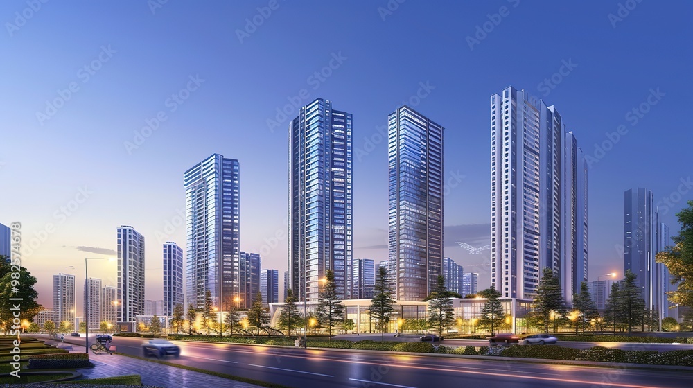 A captivating view of the background with modern commercial high - rise buildings. The buildings have sleek and stylish designs. They stand tall and proud, reaching towards the sky. There are large gl A captivating view of the background with modern commercial high - rise buildings. The buildings have sleek and stylish designs. They stand tall and proud, reaching towards the sky. There are large gl