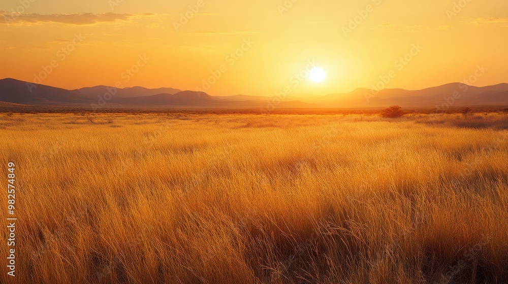 Sunset Over a Grassy Plain Sunset Over a Grassy Plain