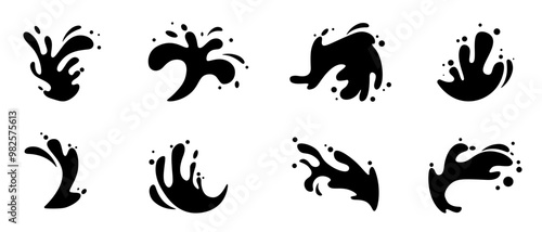 Creative water splash icon set in black