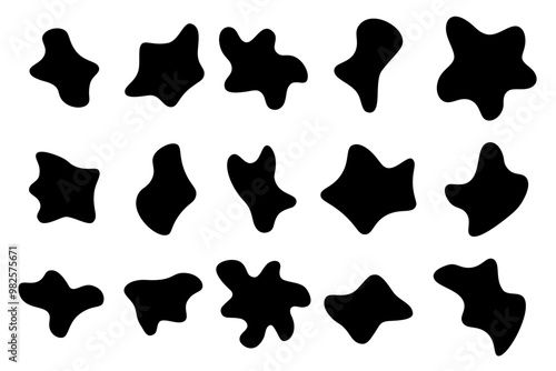 Set of abstract fluid blob shapes in black