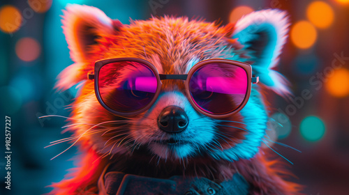 Red panda with colorful background