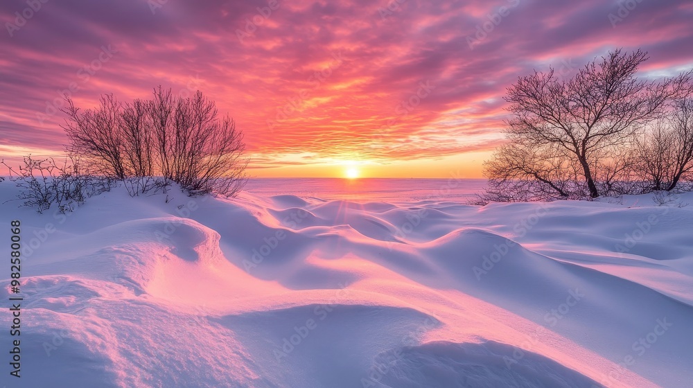 Winter Sunrise Over Snow-Covered Landscape Winter Sunrise Over Snow-Covered Landscape