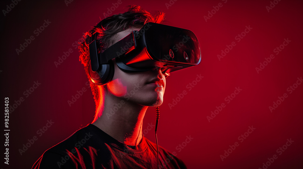 A person uses the technological interface of the future with screens and additional reality A person uses the technological interface of the future with screens and additional reality