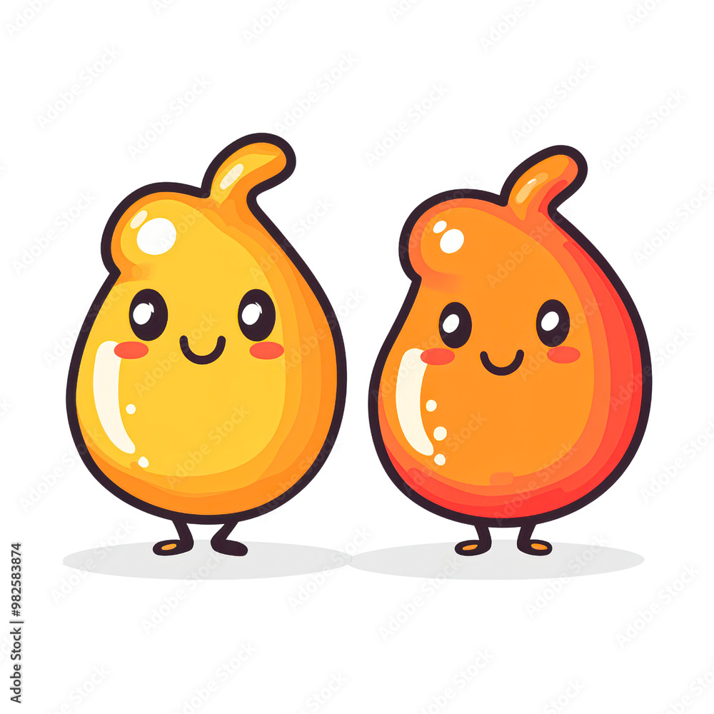 Fototapeta premium Cute pear-shaped characters with cheerful faces isolated on transparency PNG background, ideal for kid's content, educational material, or playful branding to create a fun and engaging visual appeal,