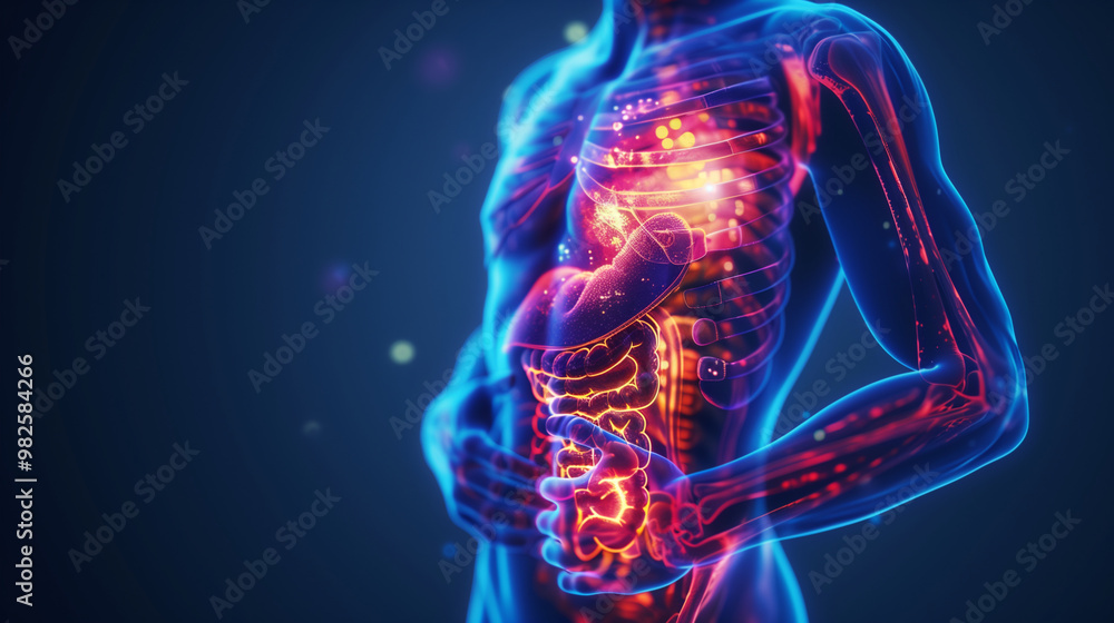Anatomic stomach and intestines highlighted. 3D illustration concept. Anatomic stomach and intestines highlighted. 3D illustration concept.