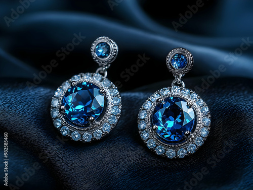 Elegant blue earrings adorned with sparkling stones, perfect for adding a touch of glamour to any outfit.