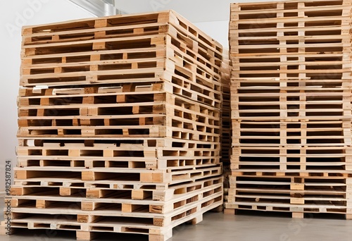 Wooden pallets used to support and organize large quantities of goods, providing stability and durability. 