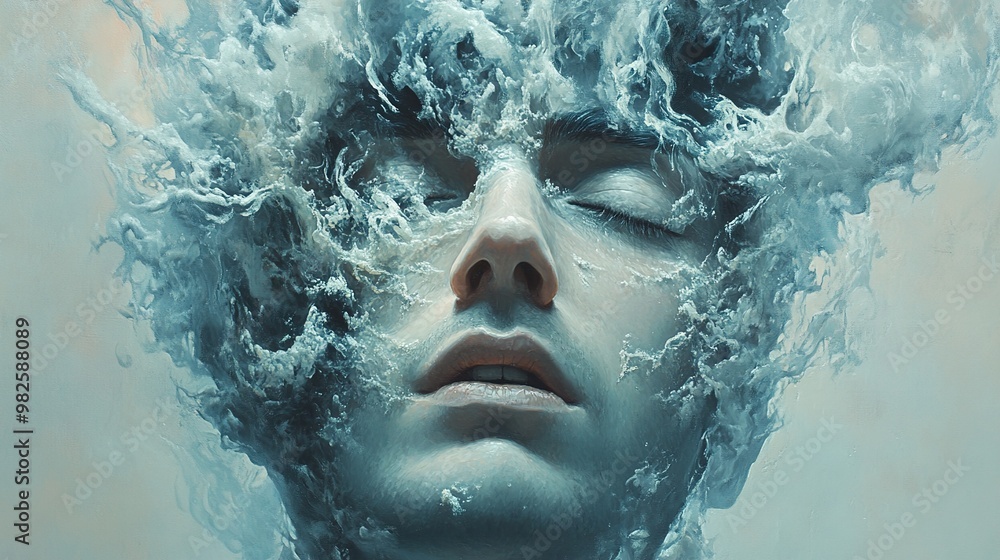 Surreal Abstract Face in Water: A Dreamlike Whirl of Blue Surreal Abstract Face in Water: A Dreamlike Whirl of Blue