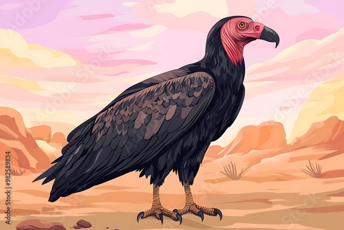 Black Vulture in Desert Landscape photo