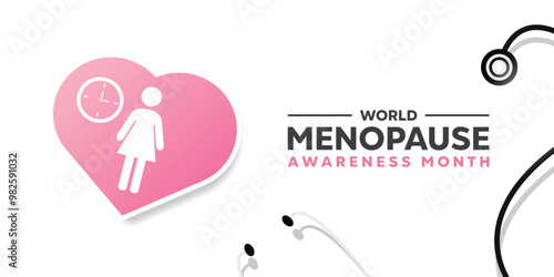 World Menopause Awareness Month. People, clock, heart and stethoscope. Great for cards, banners, posters, social media and more. White background.