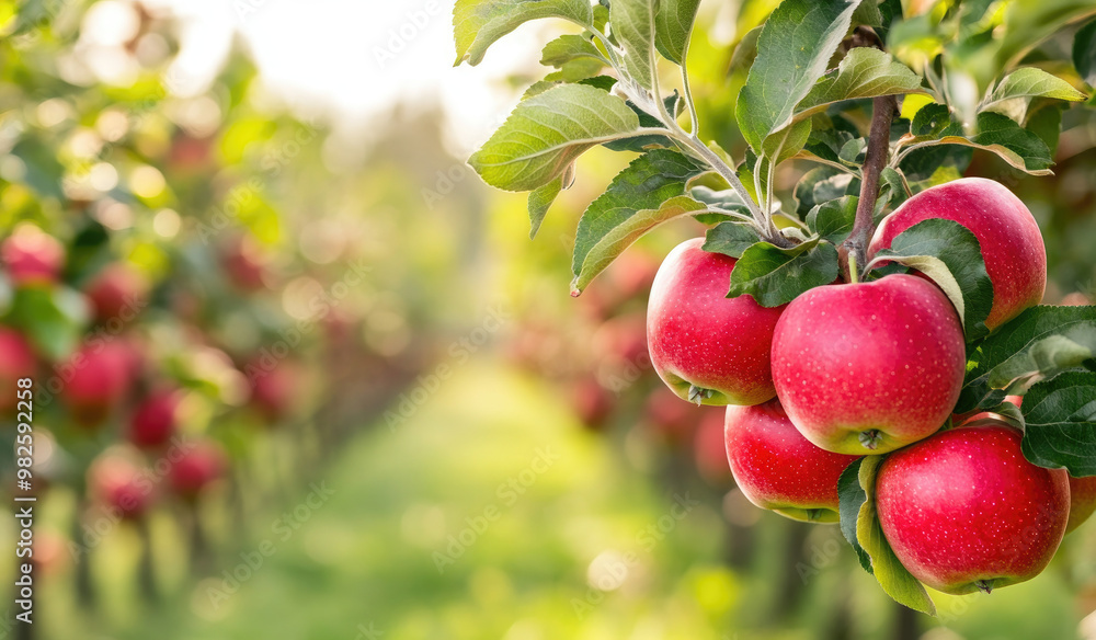 Obraz premium Apples on the tree, beautiful closeup shot. Created with Ai