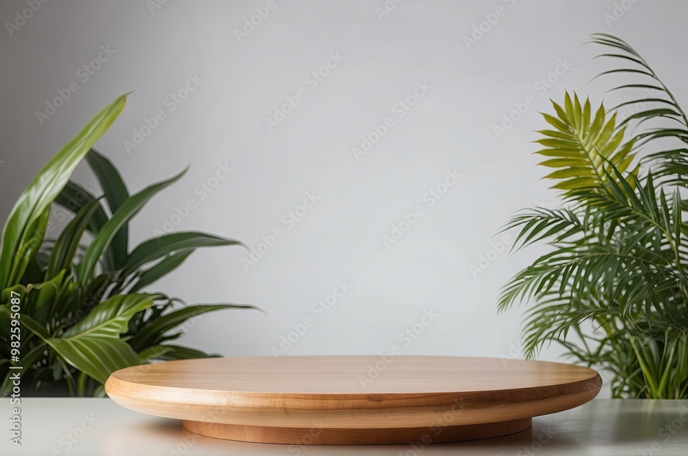 product display podium with tropical leaves. product display podium with tropical leaves.