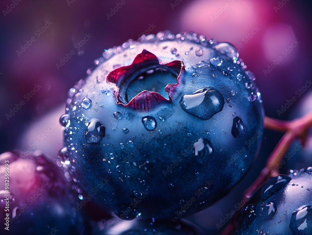 A close-up of a fresh blueberry with droplets, showcasing its vibrant color and texture. Perfect for health and food themes. A close-up of a fresh blueberry with droplets, showcasing its vibrant color and texture. Perfect for health and food themes.