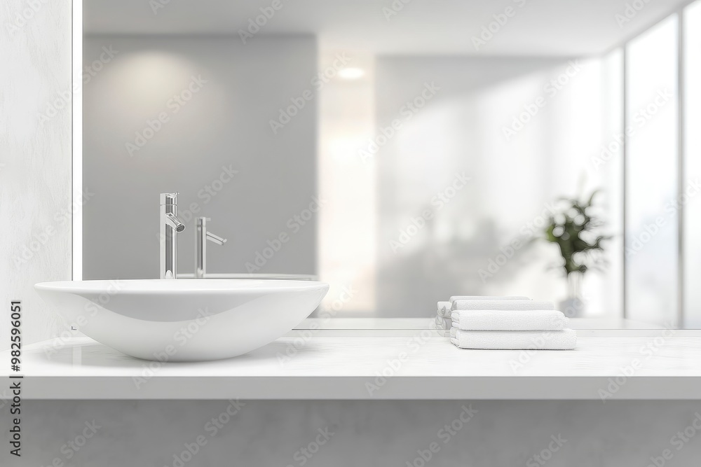 3D rendering, empty white counter in bathroom, copy space on white table in blurred bathroom with generative ai 3D rendering, empty white counter in bathroom, copy space on white table in blurred bathroom with generative ai