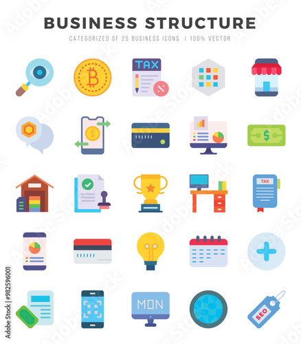 Business Structure Flat icons collection. Flat icons pack. Vector illustration