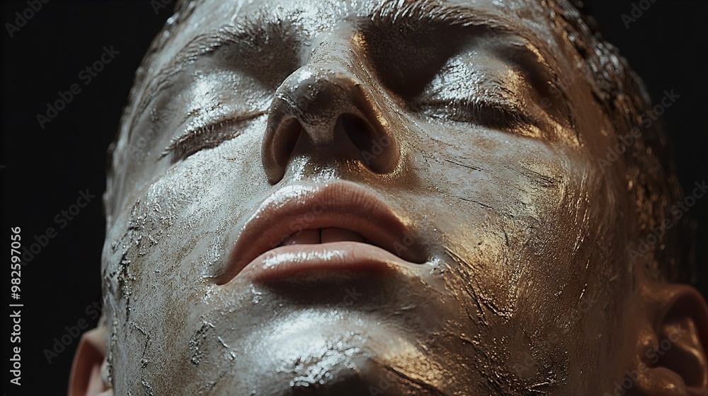 Close-Up Portrait of a Person with Silver Makeup Close-Up Portrait of a Person with Silver Makeup