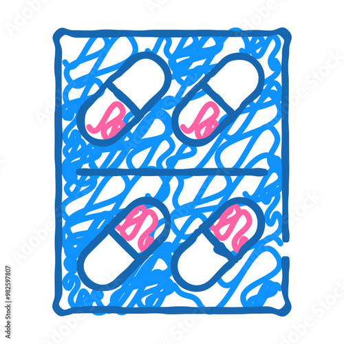 pills package doodle icon sketch vector. pills package sign. isolated symbol illustration