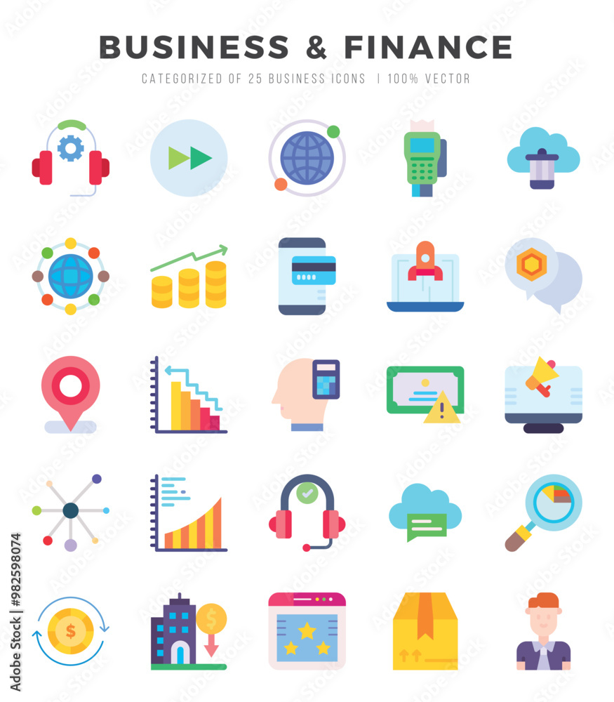 Business & Finance. Flat icons Pack. vector illustration. Business & Finance. Flat icons Pack. vector illustration.