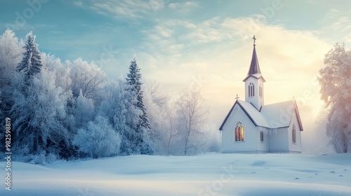 Wallpaper Mural Winter Wonderland: Church in a Snowy Forest Torontodigital.ca