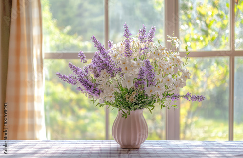 Wallpaper Mural Purple and white lavender flowers in a vase. Created with Ai Torontodigital.ca
