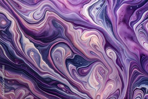 Swirling shades of purple and blue in liquid marble painting