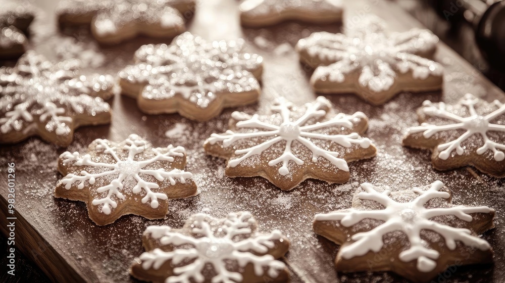 Delicious snowflake-shaped cookies dusted with powdered sugar, perfect for winter celebrations and holiday gatherings. Delicious snowflake-shaped cookies dusted with powdered sugar, perfect for winter celebrations and holiday gatherings.