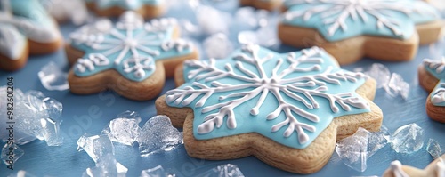 Beautiful snowflake cookies decorated in blue icing, perfect for winter celebrations and holiday festivities.