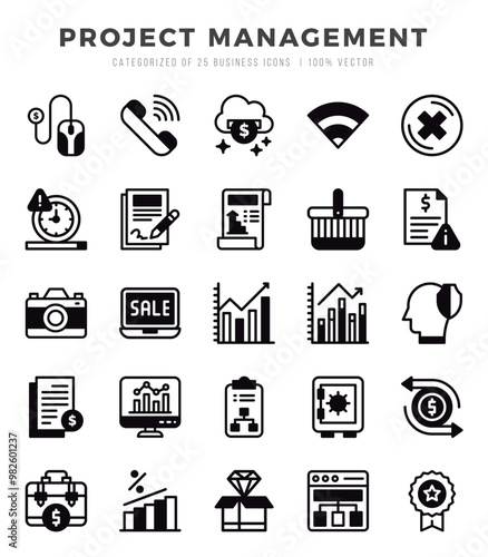 Project Management Icons Pack Lineal Filled Style. Vector illustration.