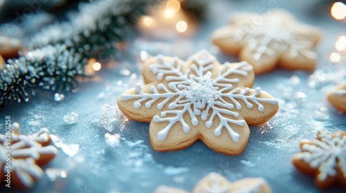 Beautiful snowflake cookies decorated with icing, perfect for seasonal festivities and holiday celebrations.