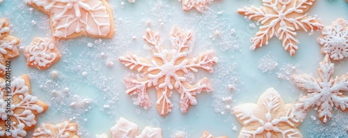 Delicate snowflake cookies dusted with sugar, perfect for winter celebrations and festive gatherings during the holiday season.