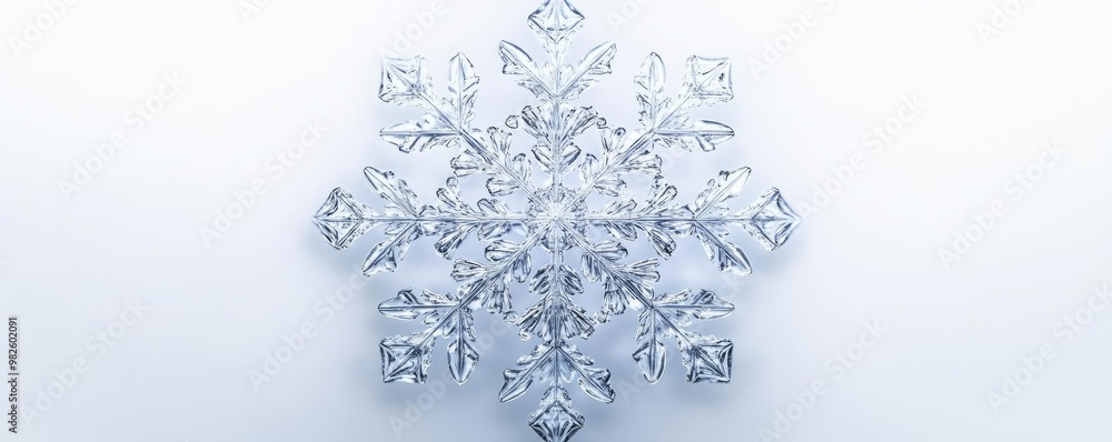 A detailed close-up of a crystal snowflake showcasing intricate patterns and delicate structures against a soft, white background. A detailed close-up of a crystal snowflake showcasing intricate patterns and delicate structures against a soft, white background.