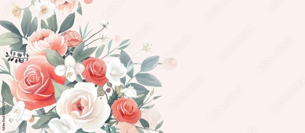 Delicate Floral Bouquet With Blank Card For Text Postcard For Congratulation Delicate Floral Bouquet With Blank Card For Text Postcard For Congratulation