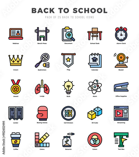 Back To School Icons Pack. Lineal Color icons set. Lineal Color icon collection set.