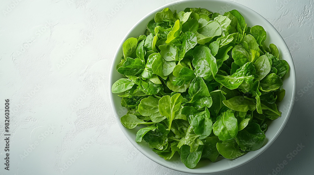 Bowl of fresh green salad leaves on white background, top view Bowl of fresh green salad leaves on white background, top view