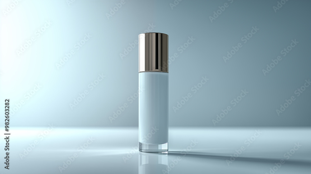 Cosmetic bottle mockup on blue background. 3D rendering. Cosmetic bottle mockup on blue background. 3D rendering.