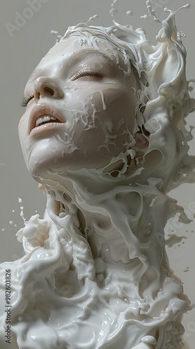 Surreal Portrait of a Woman in White Liquid