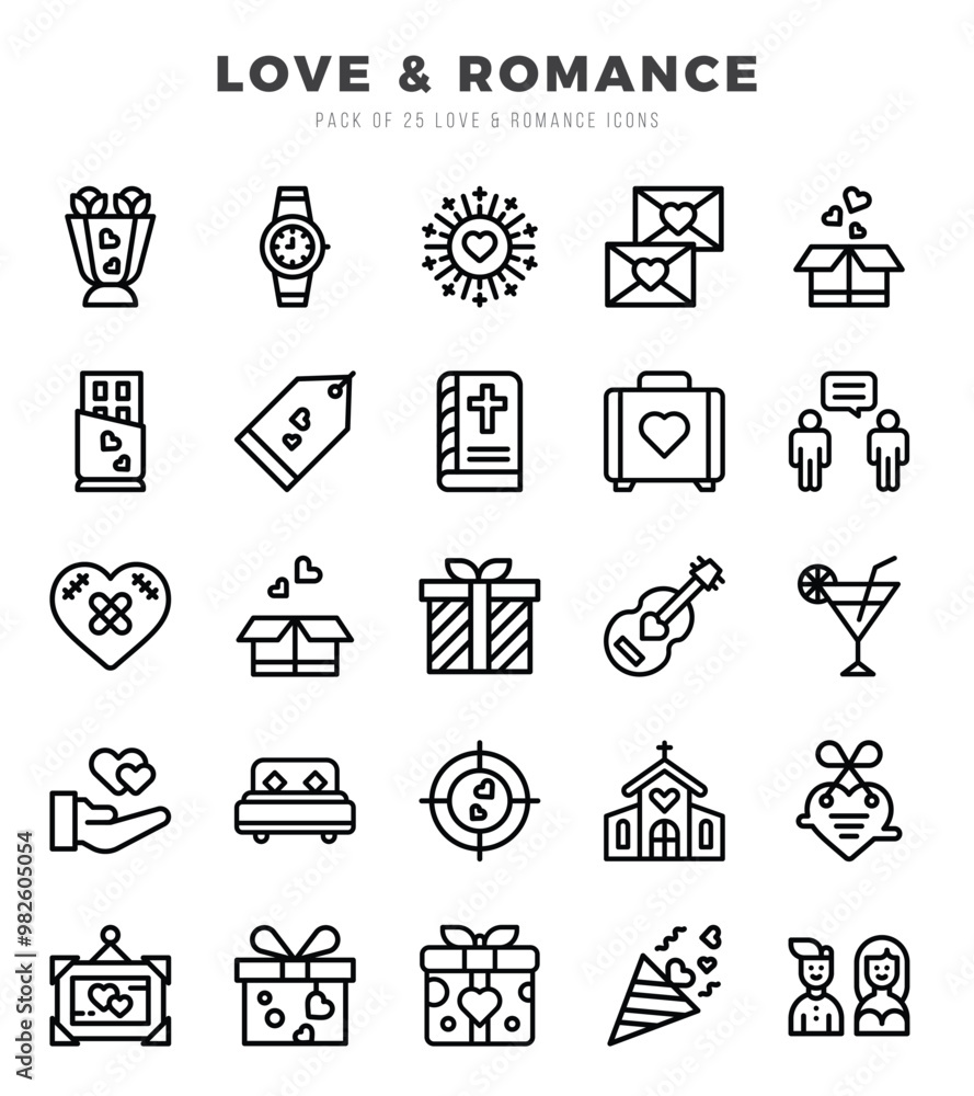 Set of Love & Romance Icons. Simple Lineal art style icons pack. Set of Love & Romance Icons. Simple Lineal art style icons pack.