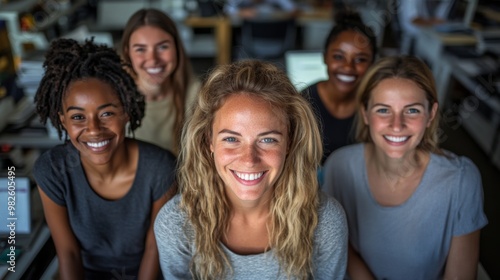 Collaborative Diversity Showcased in Office Setting: Five Individuals United by Smiles, Embracing Cultural Differences. Highlighting Cultural Diversity and Team collaboration concept. 