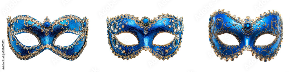 Set of blue carnival mask isolated on white or transparent background Set of blue carnival mask isolated on white or transparent background